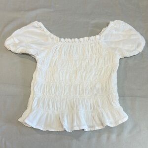 Cream Puff Sleeve Smocked Blouse